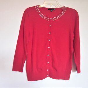 Cable & Gauge Red Button Up Sweater/ Cardigan Med
